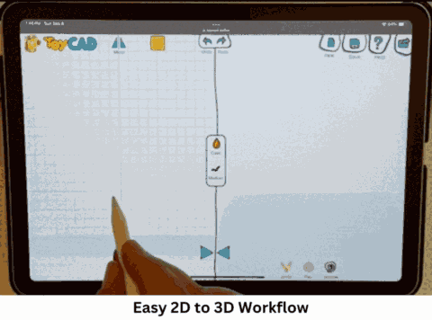 Drawing a figure in ToyCAD on an iPad and watching the sketch turn into a 3D model
